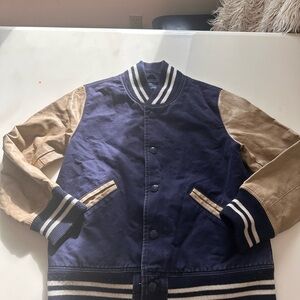 GAP boys Navy and Tan Varsity Jacket
